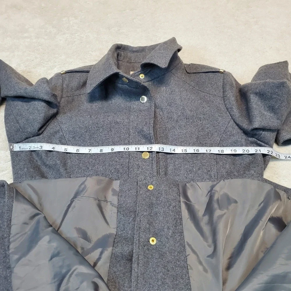 Michael Kors Gray‎ Wool Blend Gold Zip Cozy Winter Classic Long Trench Coat XL